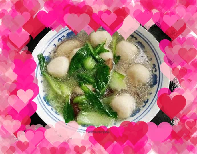Mushroom, vegetable and fish ball soup