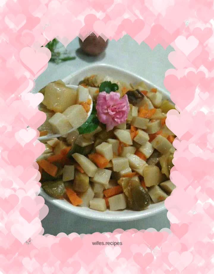 Pickled mustard, diced king oyster mushrooms