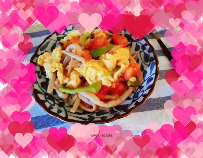 Seafood, Mushrooms, Scrambled Eggs and Tomatoes