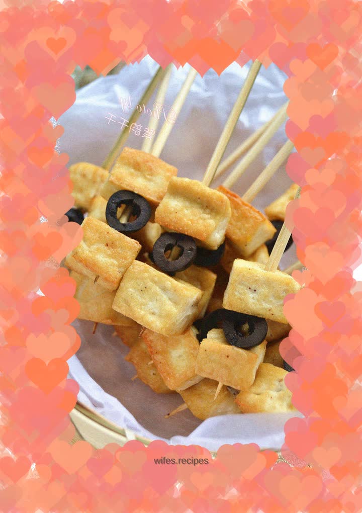 Black olive tofu skewers