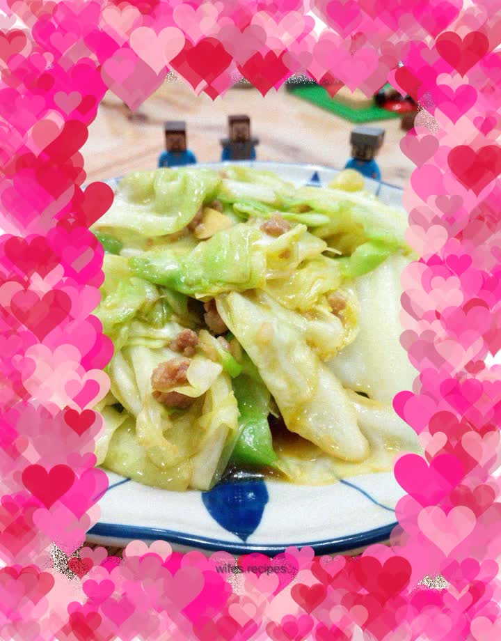 Shredded cabbage with minced meat