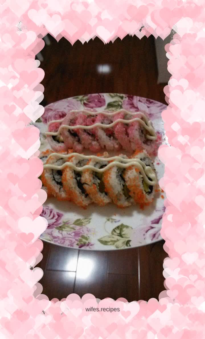 Sakura sushi and flying fish roe sushi