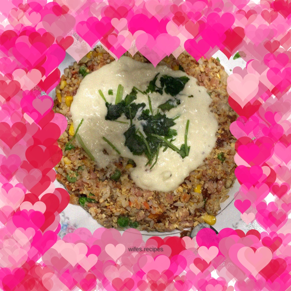 Homemade fried rice with creamy mashed potatoes