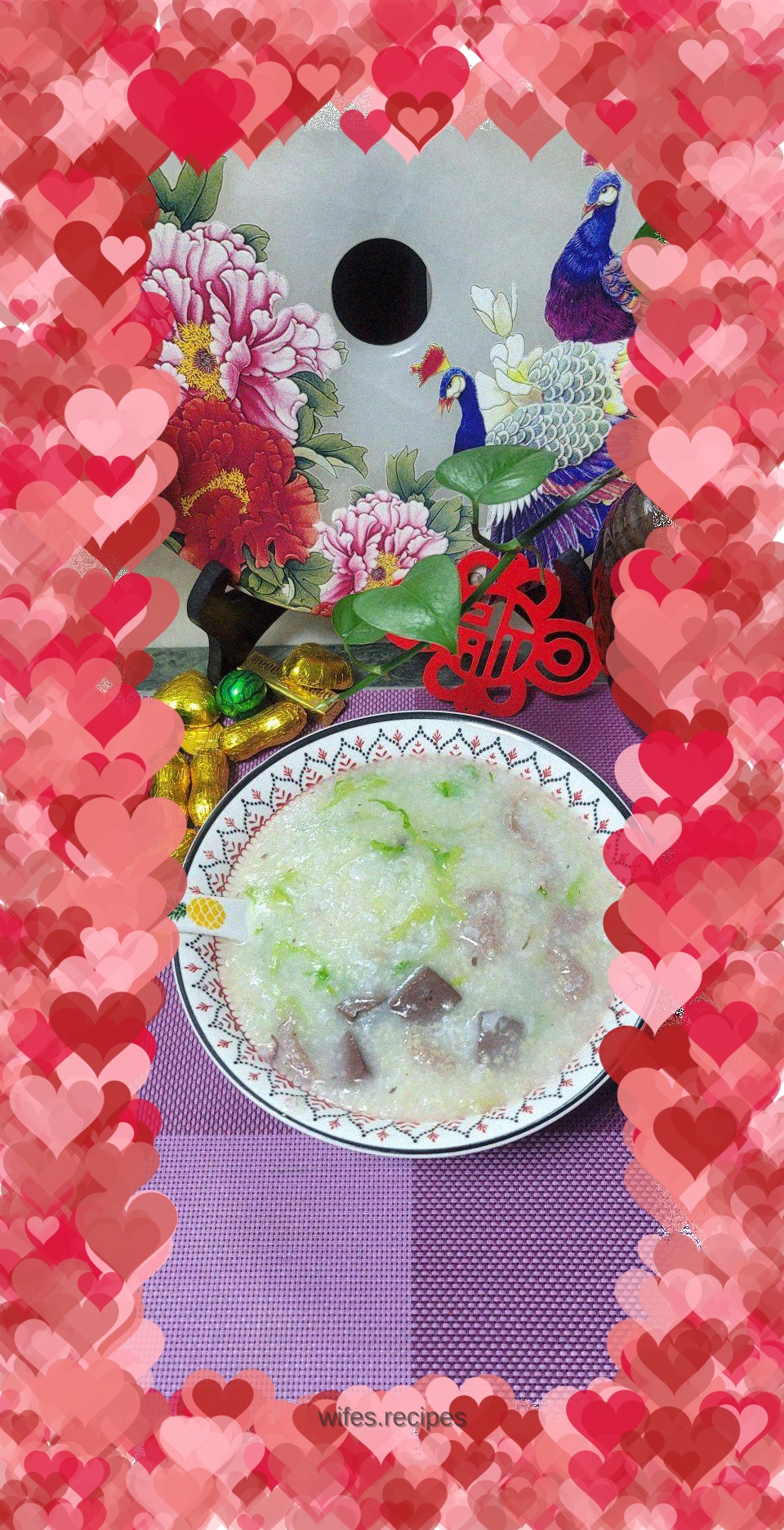 Pork red lean meat lettuce porridge