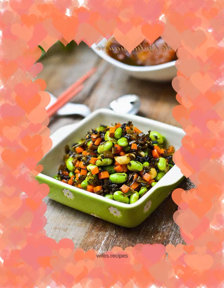Stir-fried edamame with pickled vegetables