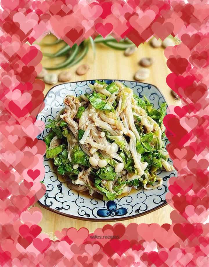 Lettuce mixed with enoki mushrooms