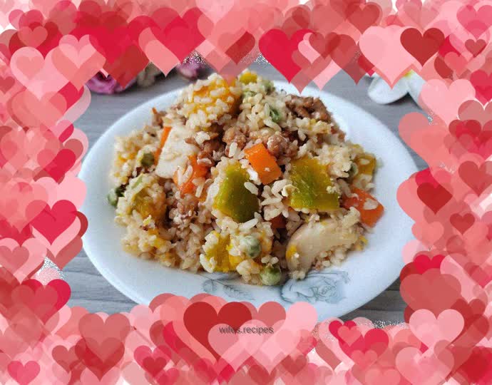 Fried Rice with Minced Pork, Taro and Pumpkin