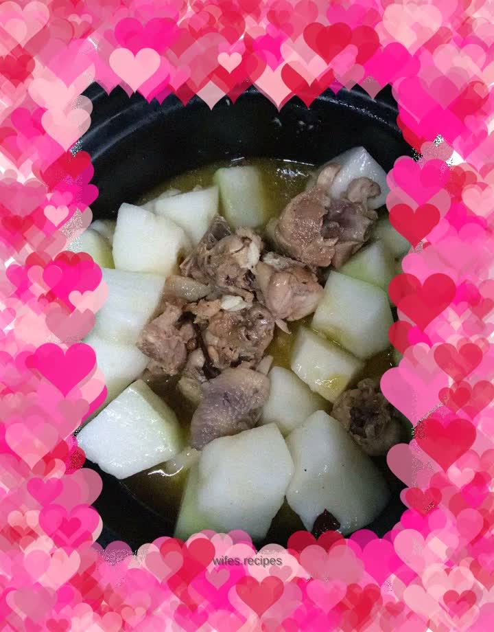 Casserole with chicken and stewed winter melon