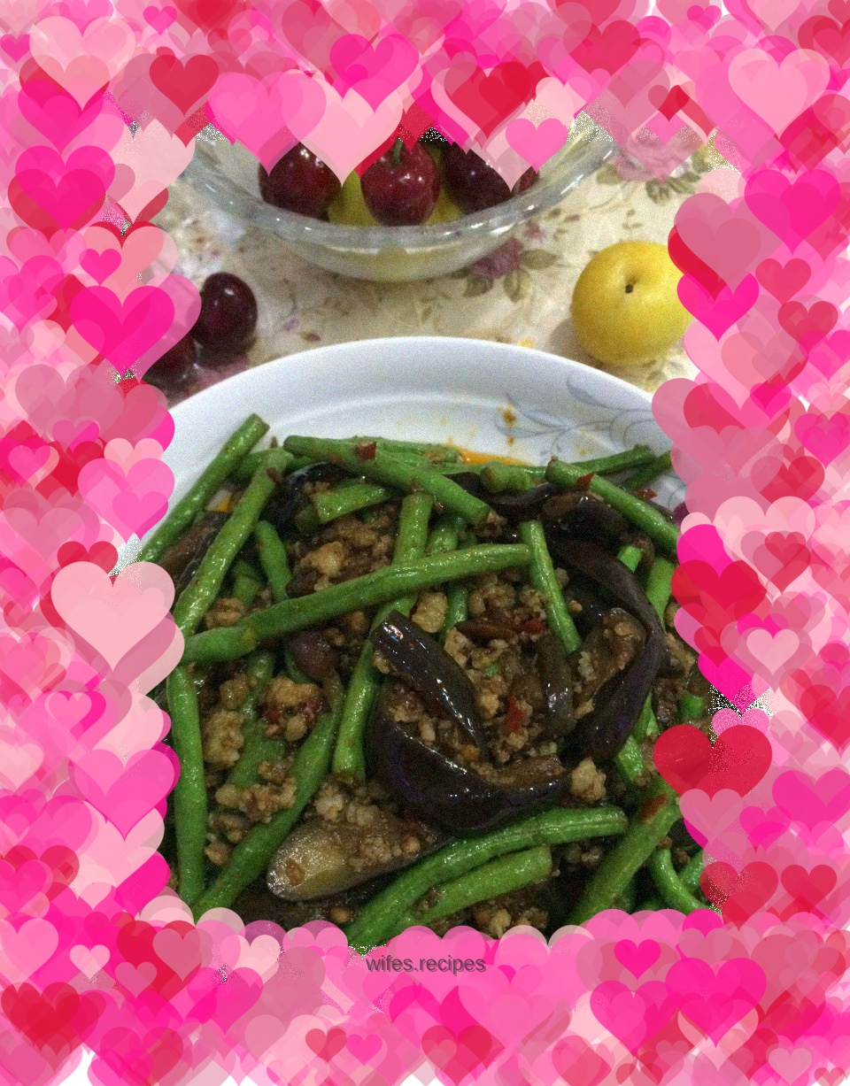 Braised Eggplant, Beans and Minced Pork