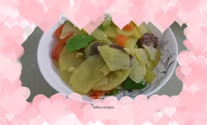 Quick dish - Double pepper dried sausage and potato slices