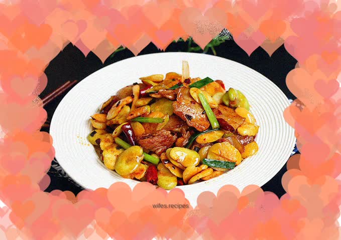 Stir-fried broad beans with pork belly