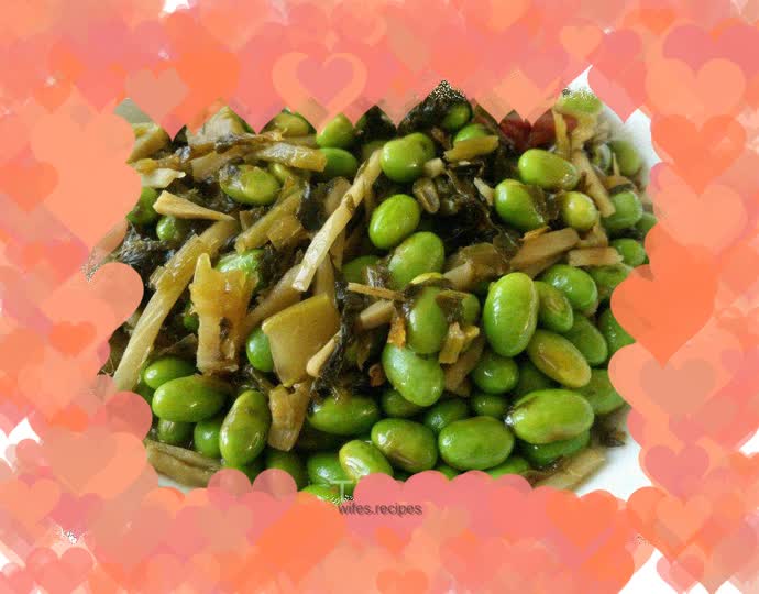 Fried edamame with pickles
