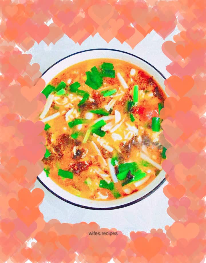 Five color soup (red, green, yellow, white and black)