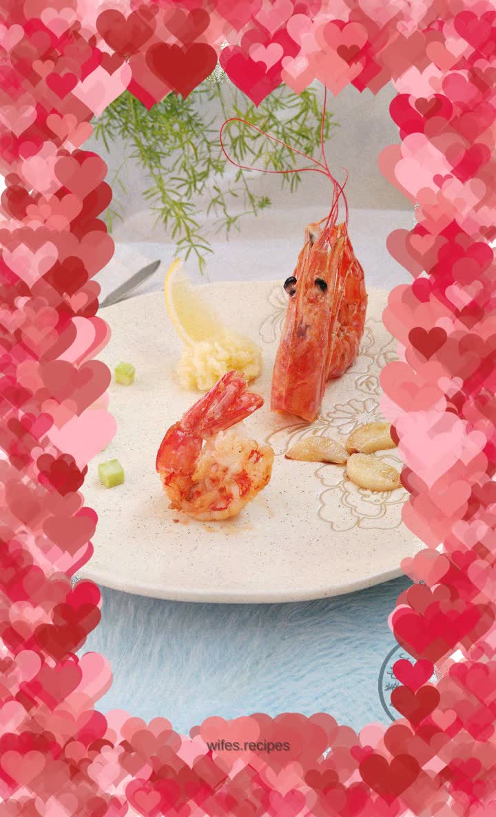 South American red shrimp with mashed potatoes