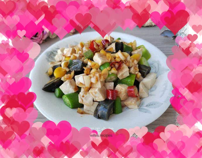 Preserved egg tofu mixed with okra