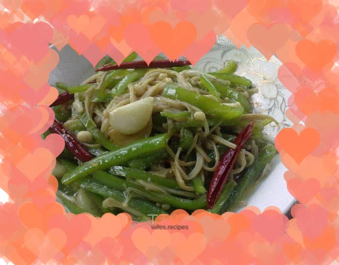 Stir-fried Enoki Mushrooms with Spicy Peppers