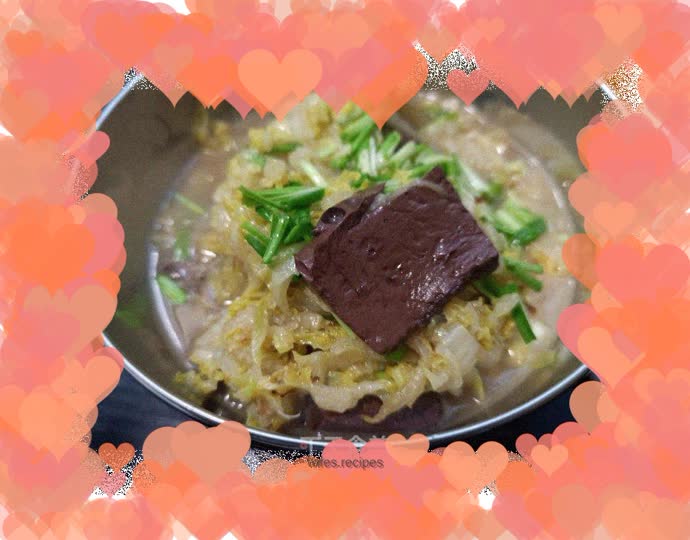Stewed blood tofu with garlic cabbage