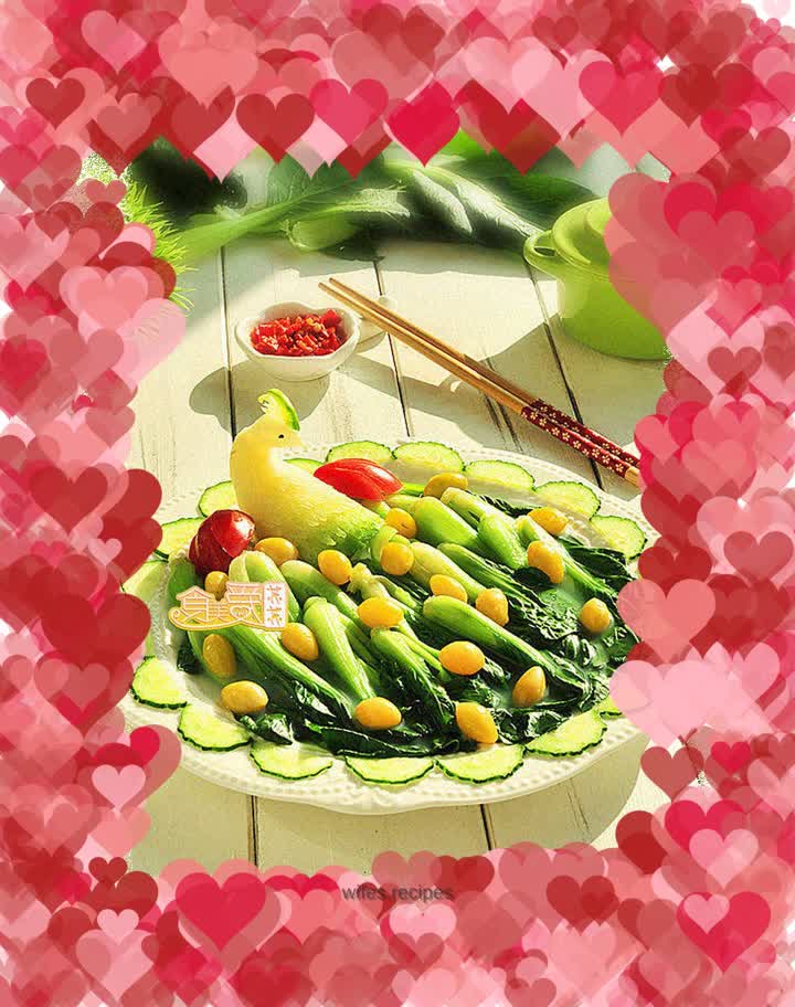 The auspicious dish of the peacock in full bloom—Ginkgo braised rapeseed