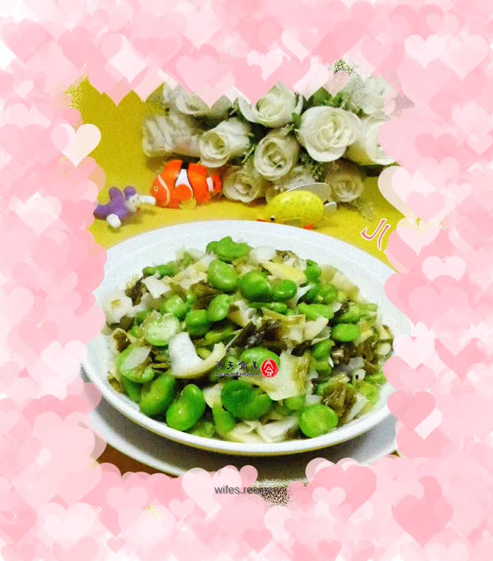 Stir-fried broad beans with pickled vegetables and bamboo shoot tips