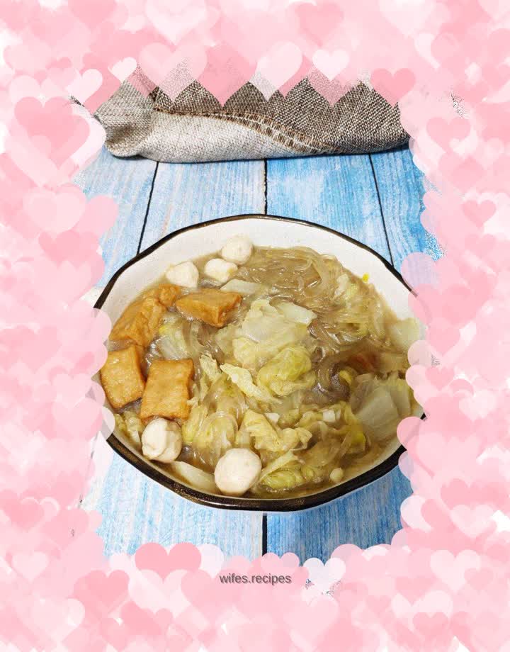 Meatballs, fish, tofu and cabbage stew