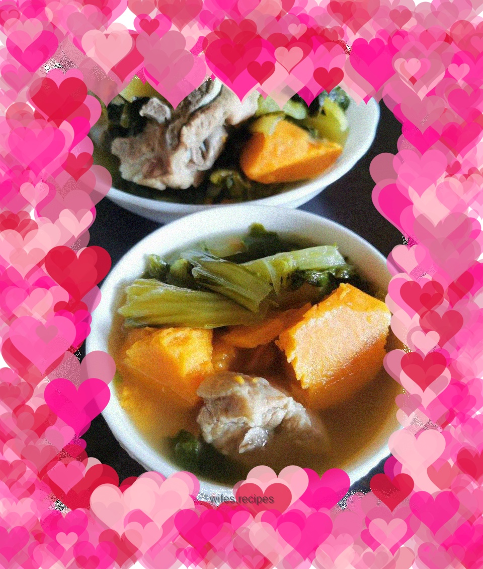 Mustard greens, sweet potato and bone soup