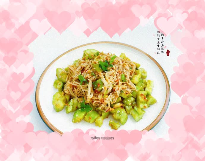 Cold sesame sauce, cucumber and enoki mushrooms