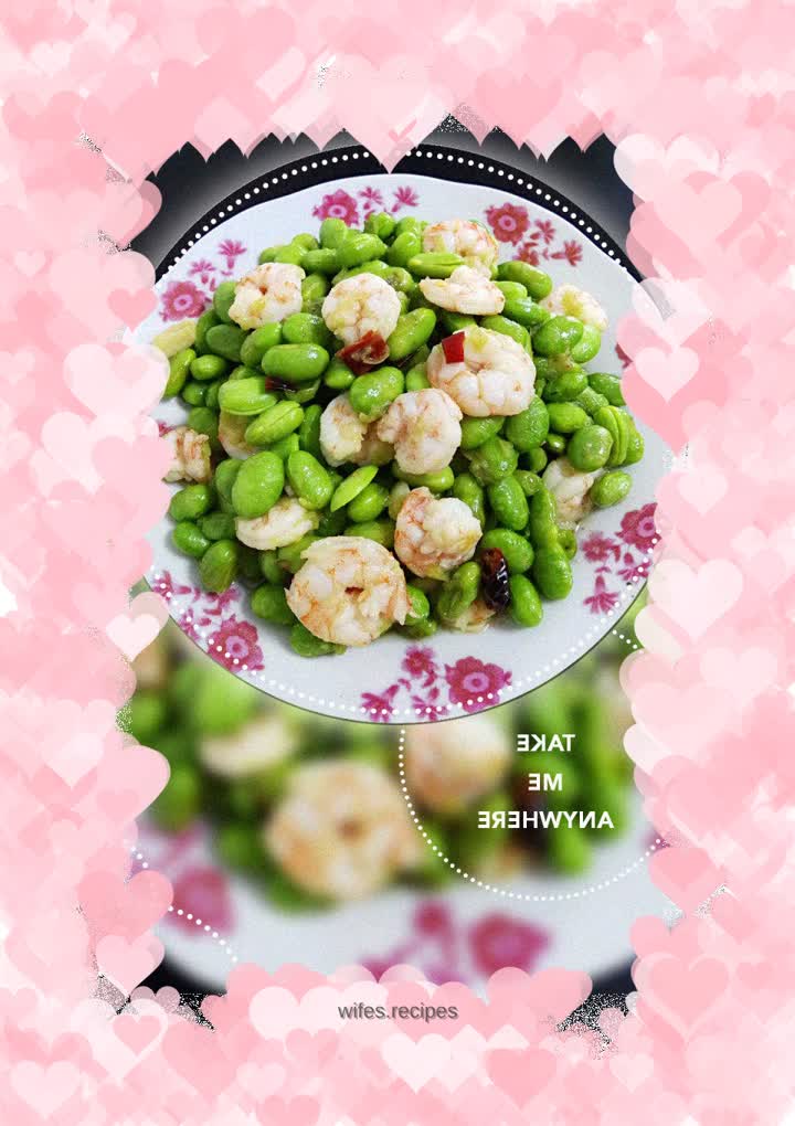 Stir-fried shrimps with beans and rice