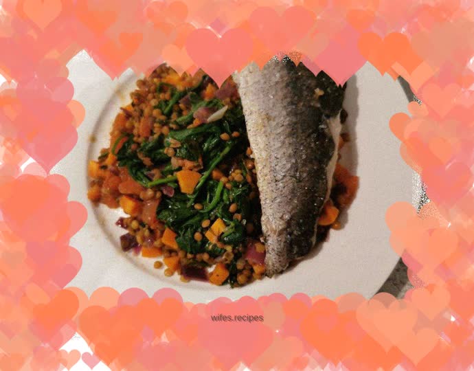 Pan-fried cod with braised lentils