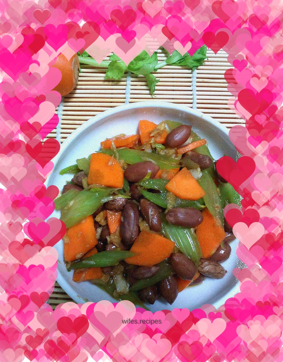 Celery mixed with peanuts