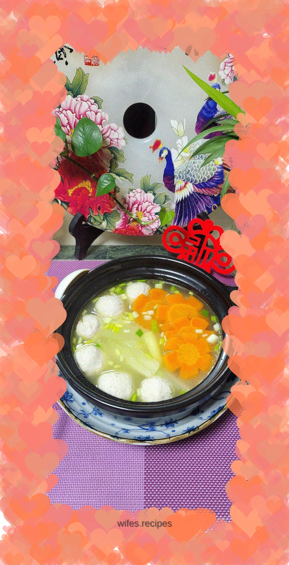 Pork meatballs, cabbage and carrot soup