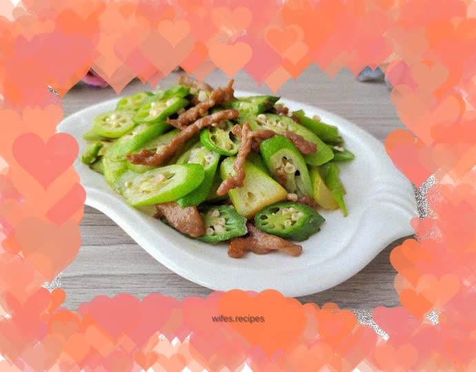 Stir-fried pork slices with okra