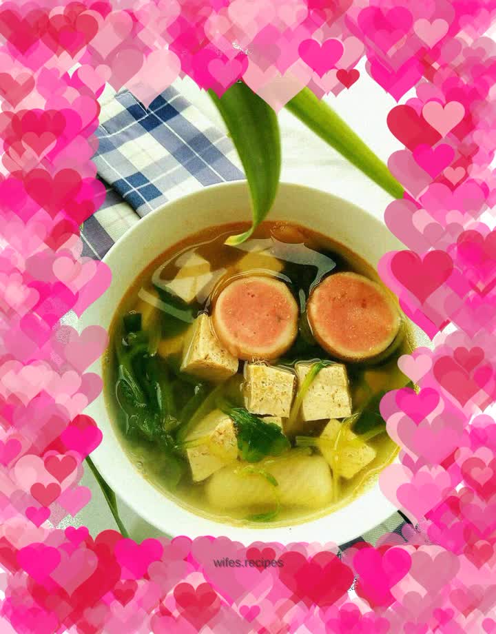 Frozen tofu fish ball soup