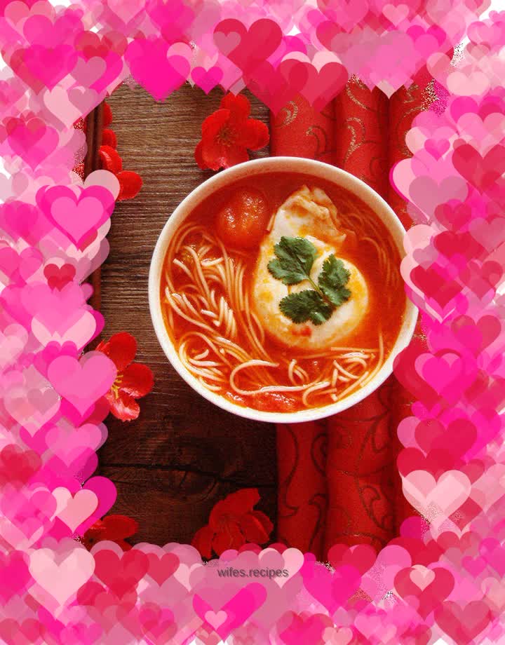Tomato, egg and dragon beard noodle soup