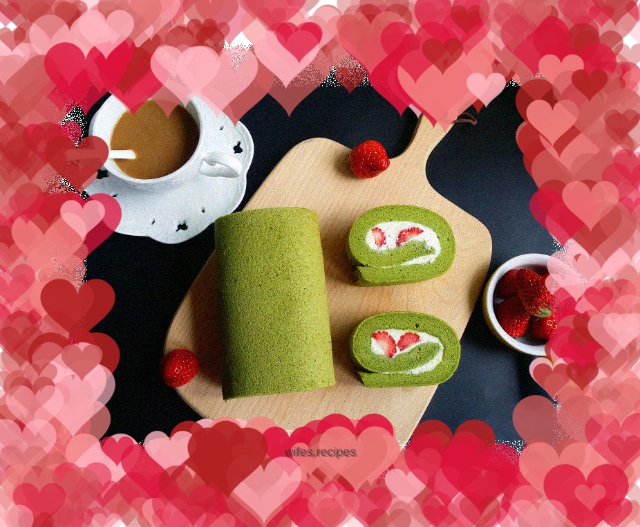 Strawberry matcha cream cake roll