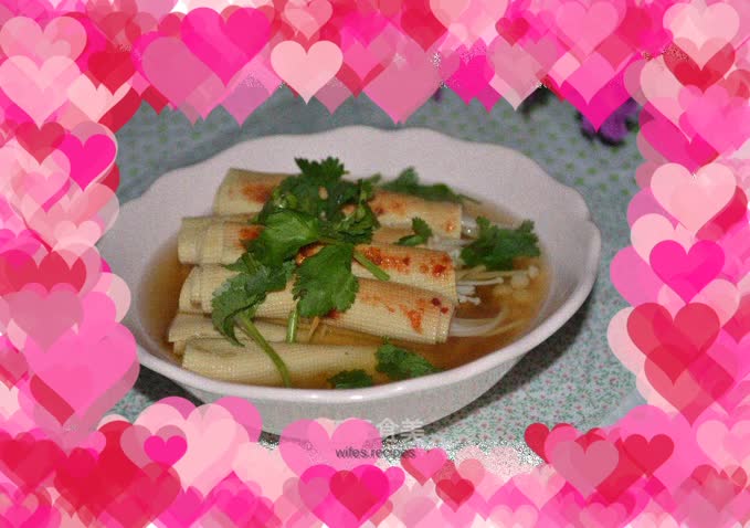 Bean curd with enoki mushrooms