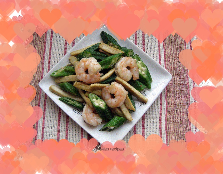 Stir-fried Dried Tofu with Shrimp and Okra