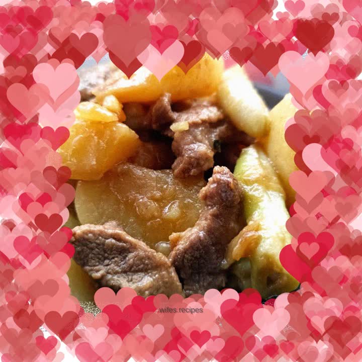 Plum meat and potatoes stewed