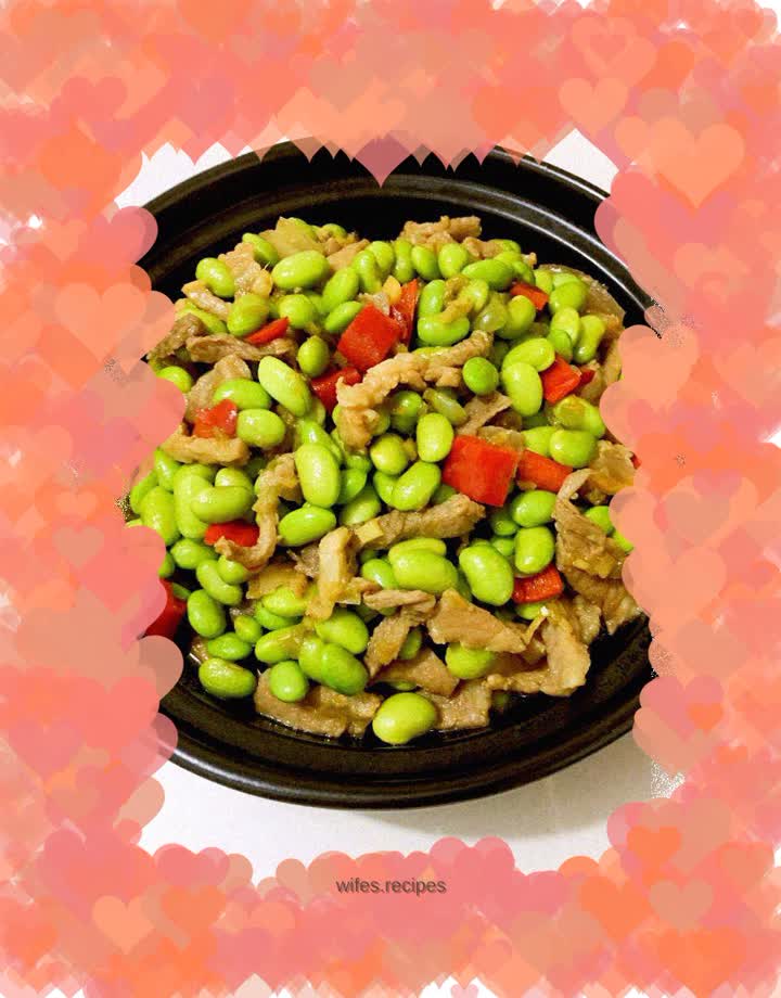 Stir-fried shredded pork with edamame