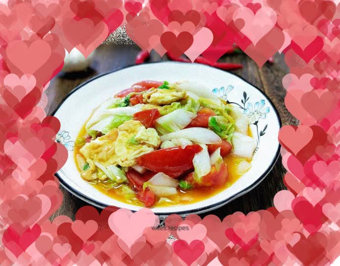 Scrambled eggs with cabbage and tomatoes