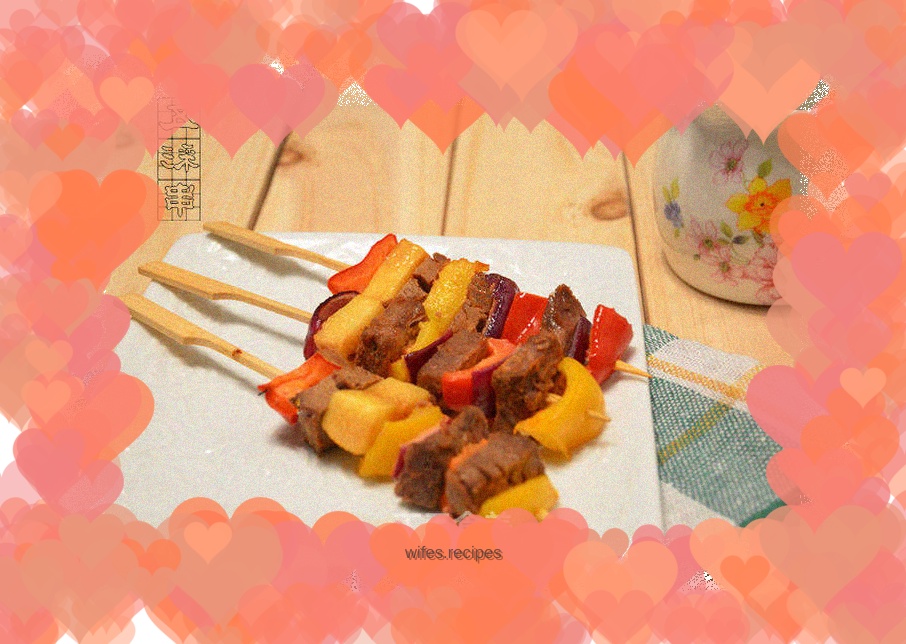 Colorful meat skewers