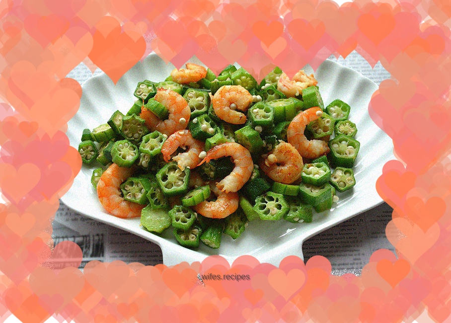 Stir-fried shrimps with okra