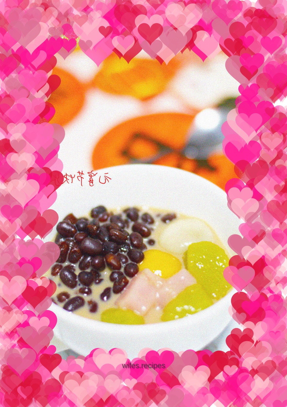 Milk tea and red bean glutinous rice balls