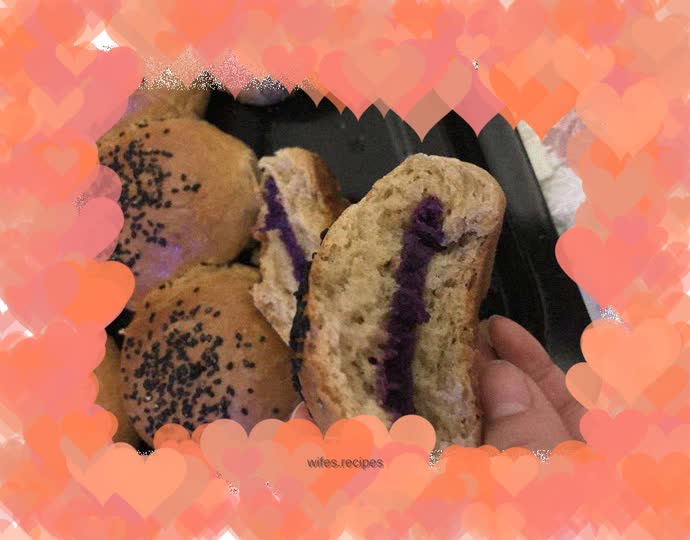 Whole wheat purple potato bread, whole wheat fig jam bread