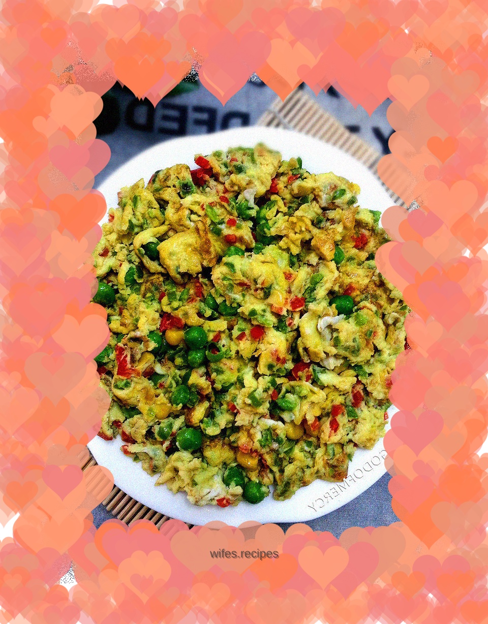 Catching my husband’s stomach = egg stewed with peas and corn