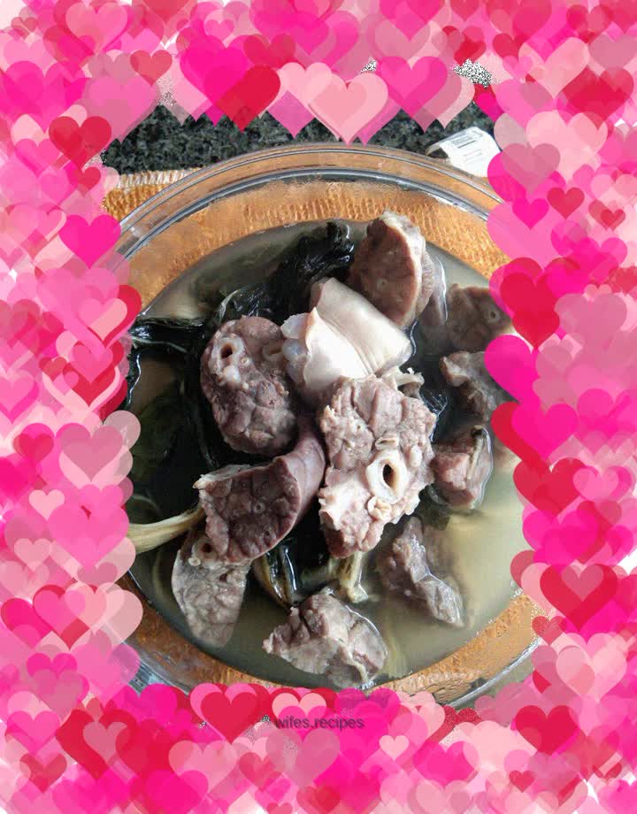 Dried pork lung soup with hot vegetables!