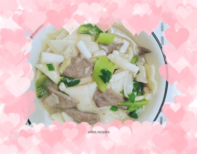 Boiled wonton skin with pork liver and mixed vegetables