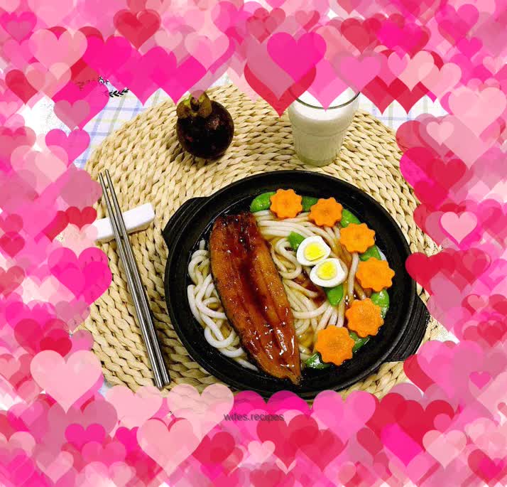 Eel and vegetable udon