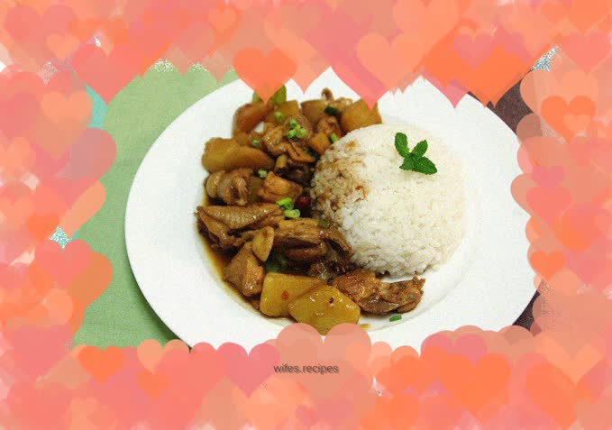 Braised potato and chicken rice