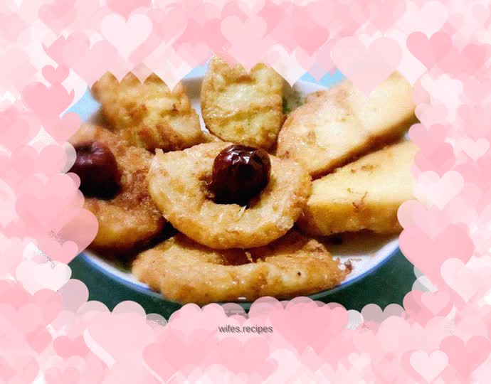 Fried apple rings + steamed bun slices