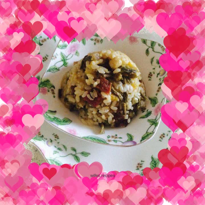 Braised rice with bacon, peas and sweet potatoes